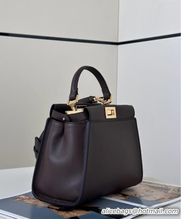 Cheapest Fendi Peekaboo Mini Bag in Calfskin Leather 2125 Chocolate Brown 2025 Top Quality