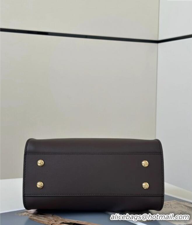 Cheapest Fendi Peekaboo Mini Bag in Calfskin Leather 2125 Chocolate Brown 2025 Top Quality