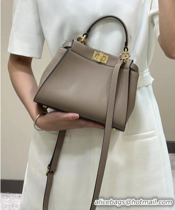 Most Popular Fendi Peekaboo Mini Bag in Calfskin Leather 2125 Dove Grey 2025 Top Quality