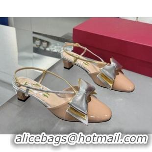 Charming Valentino Bowow Slingback Pumps 5cm in Patent Leather Nude Pink 1226014