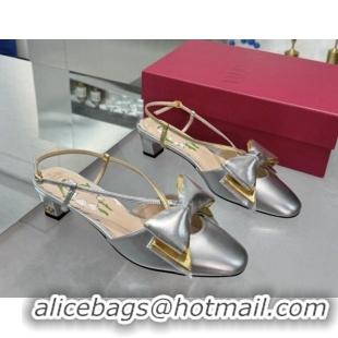 Best Product Valentino Bowow Slingback Pumps 5cm in Patent Leather Silver 1226015