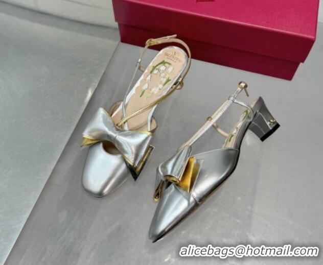 Best Product Valentino Bowow Slingback Pumps 5cm in Patent Leather Silver 1226015