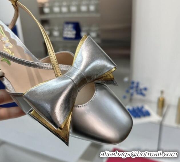 Best Product Valentino Bowow Slingback Pumps 5cm in Patent Leather Silver 1226015