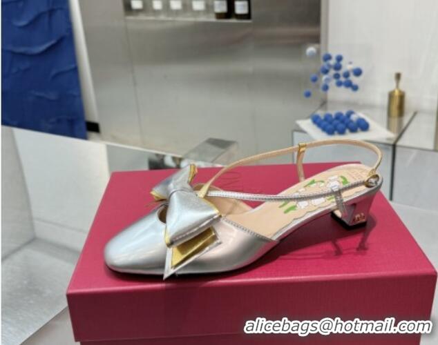 Best Product Valentino Bowow Slingback Pumps 5cm in Patent Leather Silver 1226015