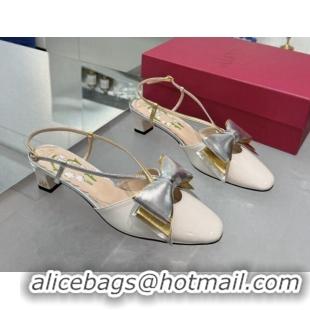 Grade Quality Valentino Bowow Slingback Pumps 5cm in Patent Leather White 1226016