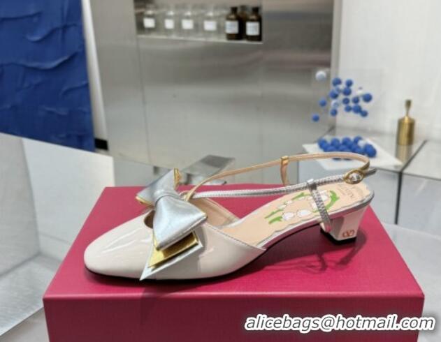 Grade Quality Valentino Bowow Slingback Pumps 5cm in Patent Leather White 1226016