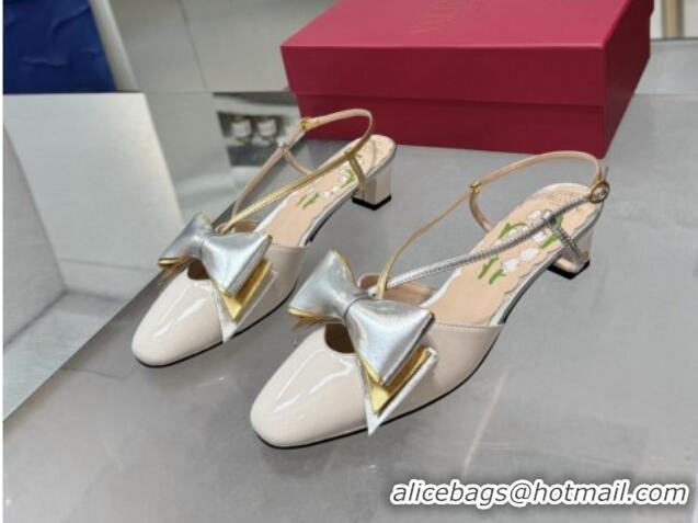 Grade Quality Valentino Bowow Slingback Pumps 5cm in Patent Leather White 1226016