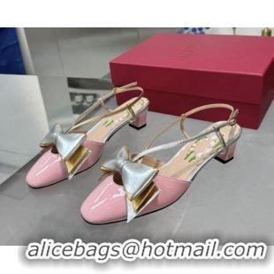 Good Quality Valentino Bowow Slingback Pumps 5cm in Patent Leather Light Pink 1226017