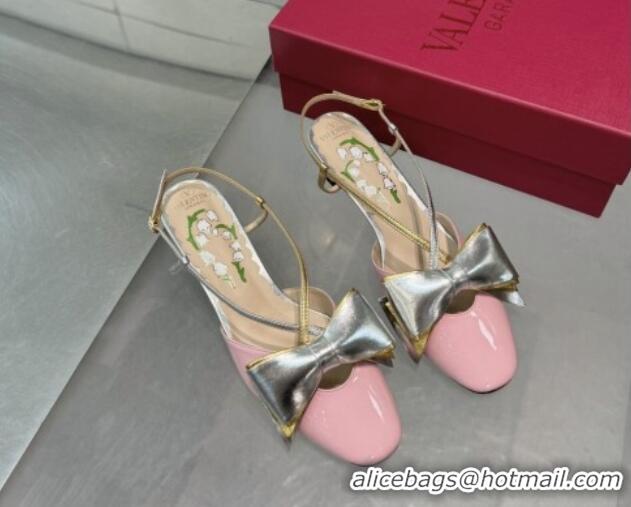 Good Quality Valentino Bowow Slingback Pumps 5cm in Patent Leather Light Pink 1226017