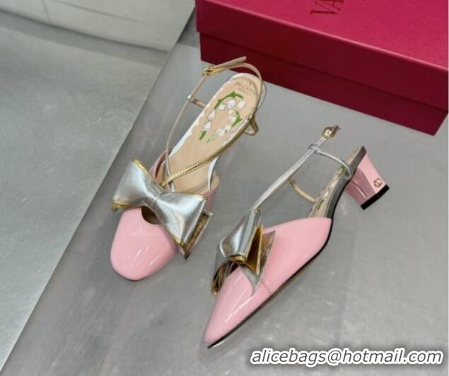 Good Quality Valentino Bowow Slingback Pumps 5cm in Patent Leather Light Pink 1226017