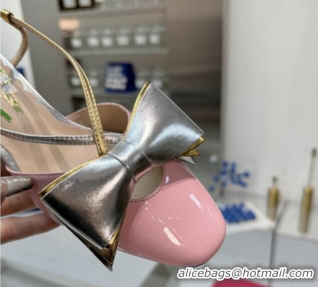 Good Quality Valentino Bowow Slingback Pumps 5cm in Patent Leather Light Pink 1226017