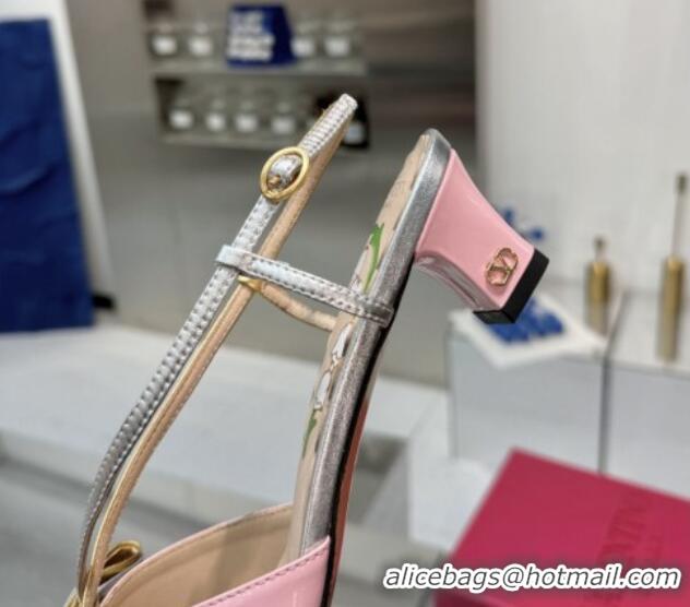 Good Quality Valentino Bowow Slingback Pumps 5cm in Patent Leather Light Pink 1226017