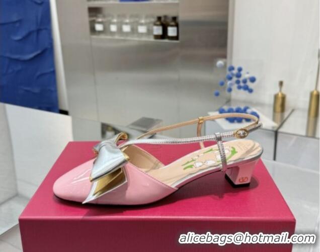 Good Quality Valentino Bowow Slingback Pumps 5cm in Patent Leather Light Pink 1226017