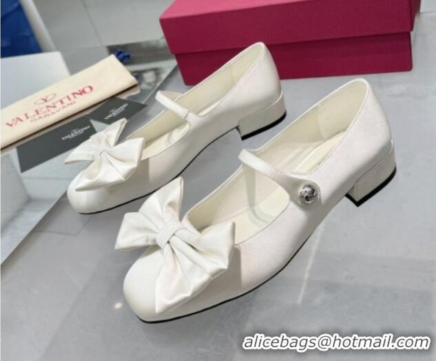 Shop Duplicate Valentino Bowjane Mary-Janes Ballerinas Flat in Crepe Fabric with Bow White 1226020