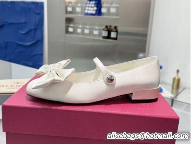 Shop Duplicate Valentino Bowjane Mary-Janes Ballerinas Flat in Crepe Fabric with Bow White 1226020