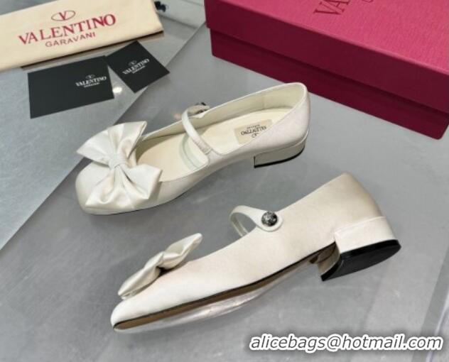 Shop Duplicate Valentino Bowjane Mary-Janes Ballerinas Flat in Crepe Fabric with Bow White 1226020