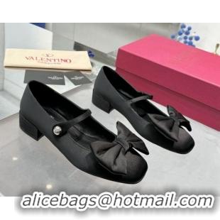 Top Design Valentino Bowjane Mary-Janes Ballerinas Flat in Crepe Fabric with Bow Black 1226019