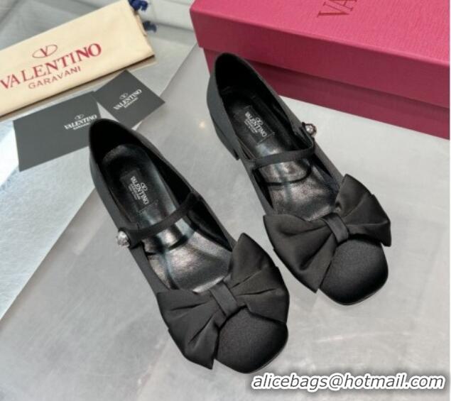 Top Design Valentino Bowjane Mary-Janes Ballerinas Flat in Crepe Fabric with Bow Black 1226019