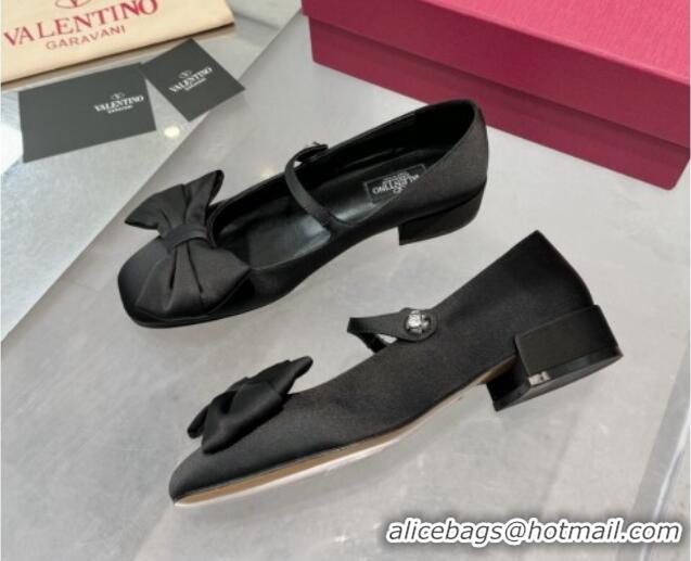 Top Design Valentino Bowjane Mary-Janes Ballerinas Flat in Crepe Fabric with Bow Black 1226019