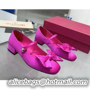 Top Grade Valentino Bowjane Mary-Janes Ballerinas Flat in Crepe Fabric with Bow Dark Pink Purple 1226021