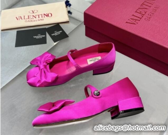 Top Grade Valentino Bowjane Mary-Janes Ballerinas Flat in Crepe Fabric with Bow Dark Pink Purple 1226021