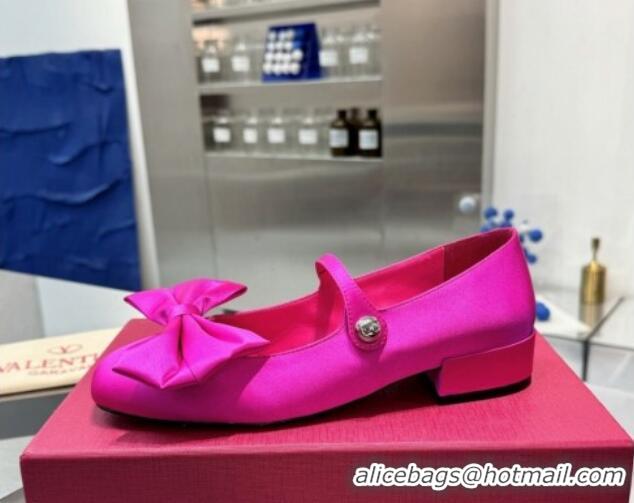 Top Grade Valentino Bowjane Mary-Janes Ballerinas Flat in Crepe Fabric with Bow Dark Pink Purple 1226021