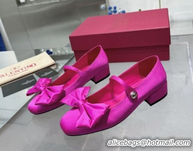 Top Grade Valentino Bowjane Mary-Janes Ballerinas Flat in Crepe Fabric with Bow Dark Pink Purple 1226021