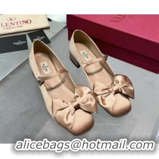 Pretty Style Valentino Bowjane Mary-Janes Ballerinas Flat in Crepe Fabric with Bow Beige 1226022