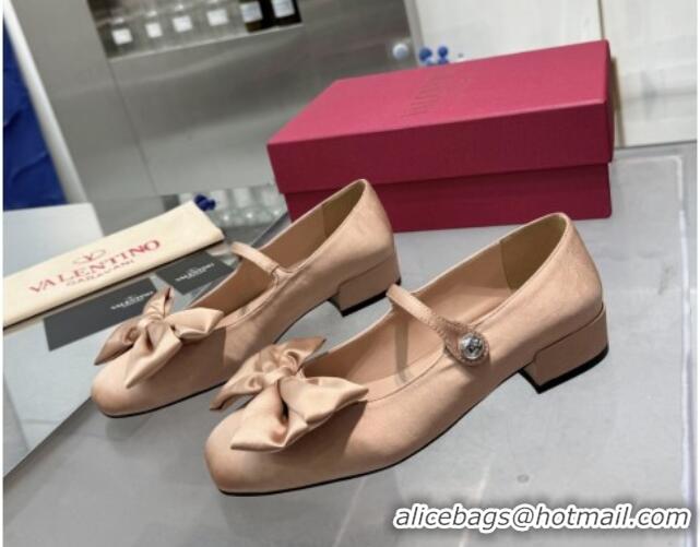 Pretty Style Valentino Bowjane Mary-Janes Ballerinas Flat in Crepe Fabric with Bow Beige 1226022