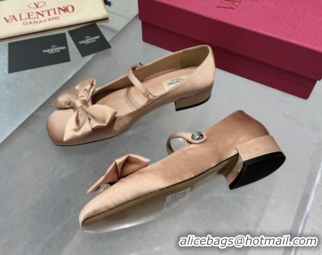 Pretty Style Valentino Bowjane Mary-Janes Ballerinas Flat in Crepe Fabric with Bow Beige 1226022