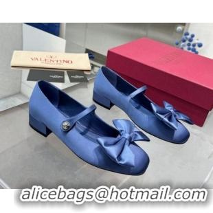 Unique Style Valentino Bowjane Mary-Janes Ballerinas Flat in Crepe Fabric with Bow Blue 1226023