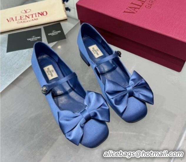 Unique Style Valentino Bowjane Mary-Janes Ballerinas Flat in Crepe Fabric with Bow Blue 1226023