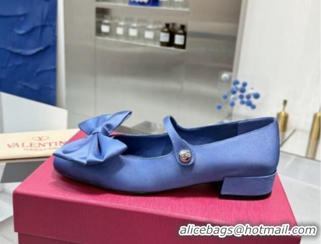 Unique Style Valentino Bowjane Mary-Janes Ballerinas Flat in Crepe Fabric with Bow Blue 1226023