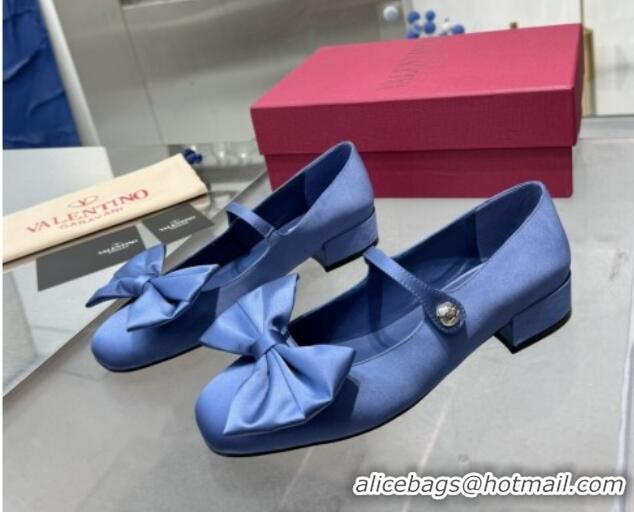 Unique Style Valentino Bowjane Mary-Janes Ballerinas Flat in Crepe Fabric with Bow Blue 1226023