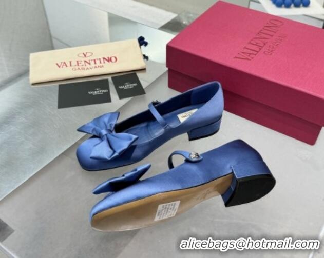 Unique Style Valentino Bowjane Mary-Janes Ballerinas Flat in Crepe Fabric with Bow Blue 1226023