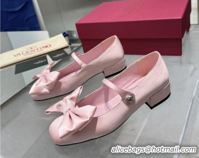 Luxurious Valentino Bowjane Mary-Janes Ballerinas Flat in Crepe Fabric with Bow Light Pink 1226024