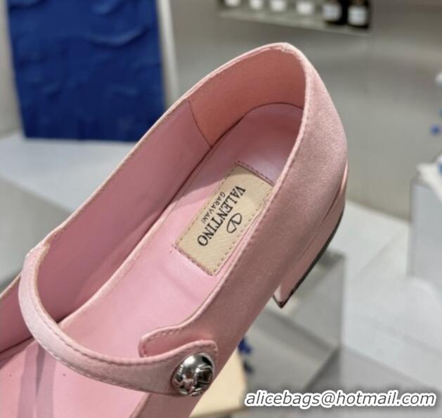 Luxurious Valentino Bowjane Mary-Janes Ballerinas Flat in Crepe Fabric with Bow Light Pink 1226024