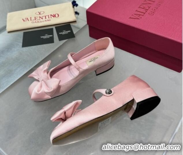 Luxurious Valentino Bowjane Mary-Janes Ballerinas Flat in Crepe Fabric with Bow Light Pink 1226024