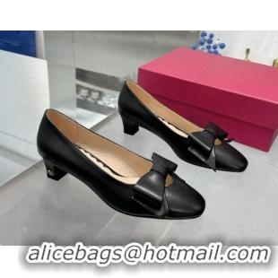 Popular Style Valentino Bowow Low Heel Pumps 5cm in Calfskin Leather Black 1226028