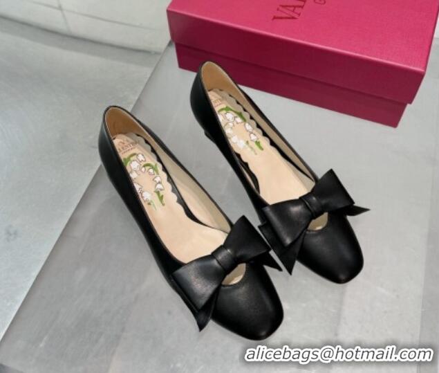 Popular Style Valentino Bowow Low Heel Pumps 5cm in Calfskin Leather Black 1226028