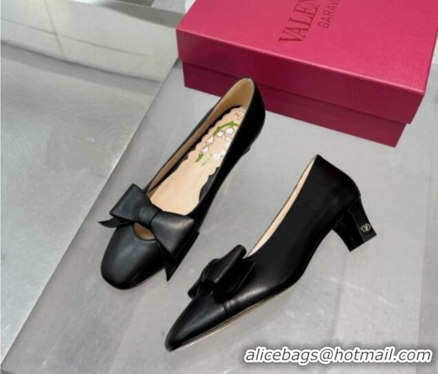 Popular Style Valentino Bowow Low Heel Pumps 5cm in Calfskin Leather Black 1226028