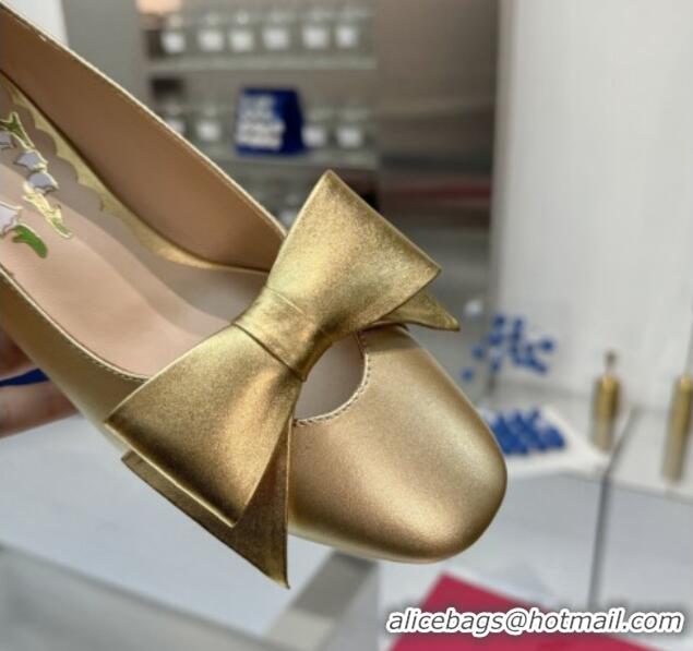 Good Product Valentino Bowow Low Heel Pumps 5cm in Calfskin Leather Gold 1226030