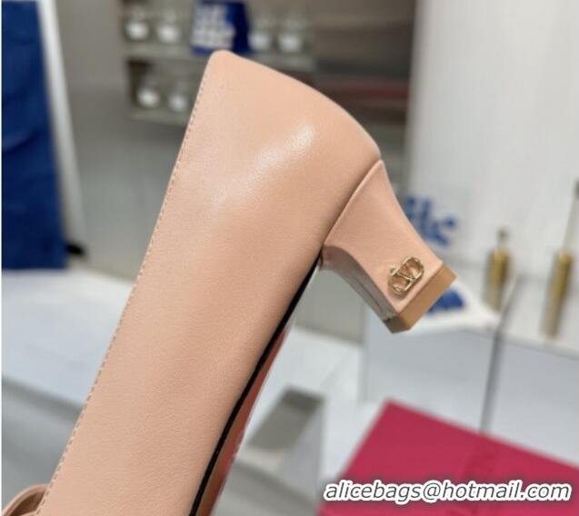 Sophisticated Valentino Bowow Low Heel Pumps 5cm in Calfskin Leather Nude Pink 1226031