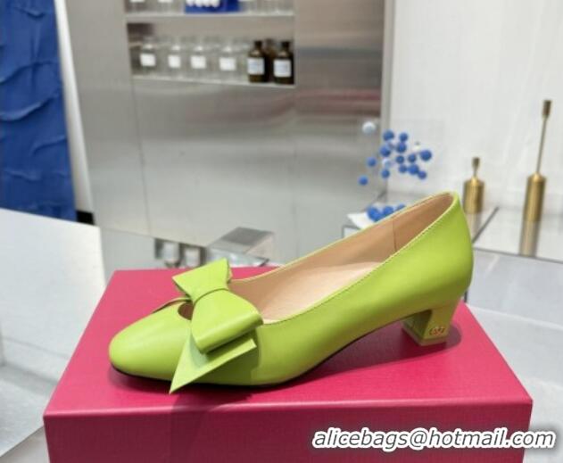 Luxury Cheap Valentino Bowow Low Heel Pumps 5cm in Calfskin Leather Green 1226032