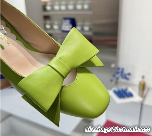 Luxury Cheap Valentino Bowow Low Heel Pumps 5cm in Calfskin Leather Green 1226032