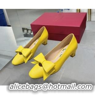 Hot Style Valentino Bowow Low Heel Pumps 5cm in Calfskin Leather Yellow 1226034