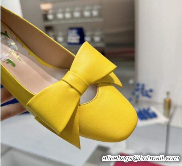 Hot Style Valentino Bowow Low Heel Pumps 5cm in Calfskin Leather Yellow 1226034