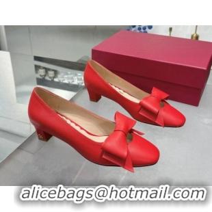 Stylish Valentino Bowow Low Heel Pumps 5cm in Calfskin Leather Red 1226035