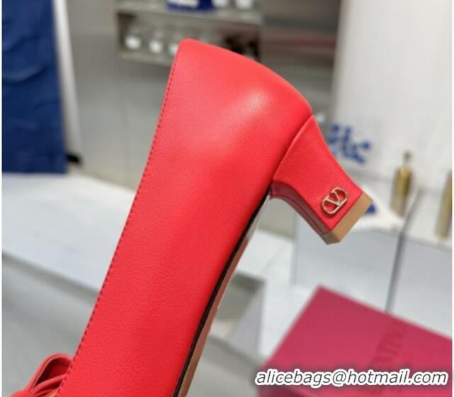 Stylish Valentino Bowow Low Heel Pumps 5cm in Calfskin Leather Red 1226035