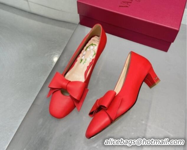 Stylish Valentino Bowow Low Heel Pumps 5cm in Calfskin Leather Red 1226035